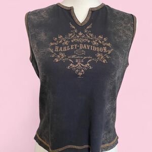 Vintage 2004 Harley Davidson Black and Brown Tank